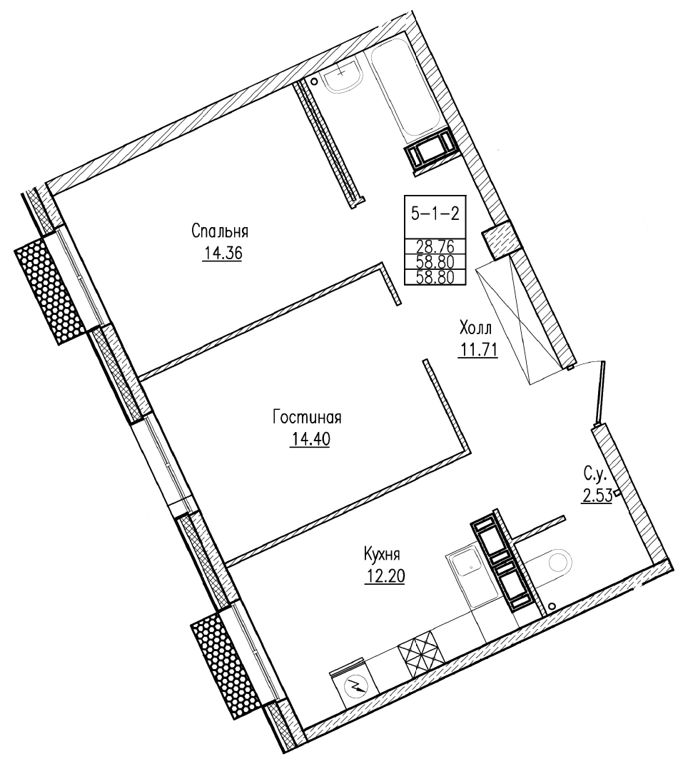 2-комнатная, 59 м² — ЖК ЖК "Esper Club"
