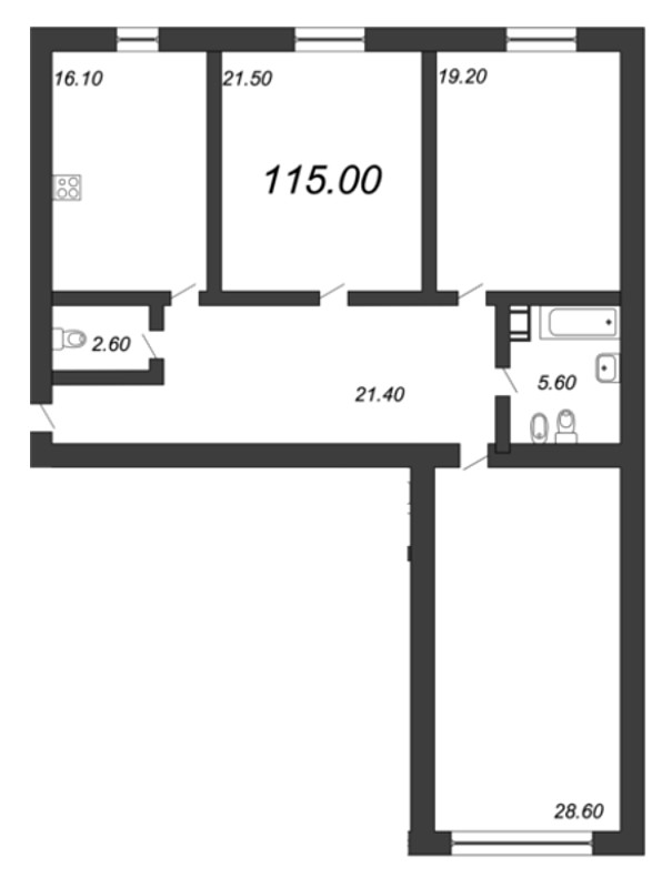 3-комнатная, 115 м² — ЖК ЖК Fusion (Фьюжн)