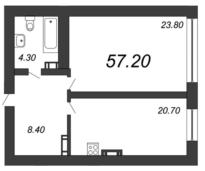 1-комнатная, 57 м² — ЖК ЖК Fusion (Фьюжн)