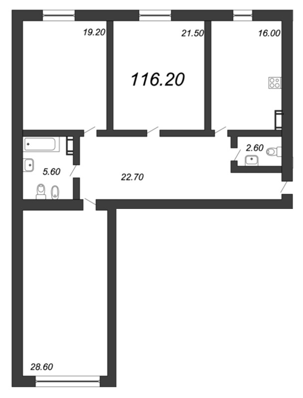 3-комнатная, 116 м² — ЖК ЖК Fusion (Фьюжн)