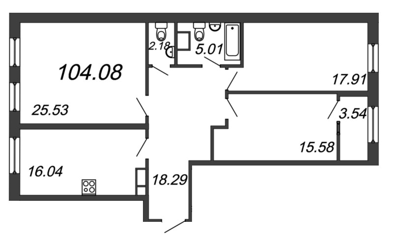 3-комнатная, 104 м² — ЖК ЖК Botanica (Ботаника)