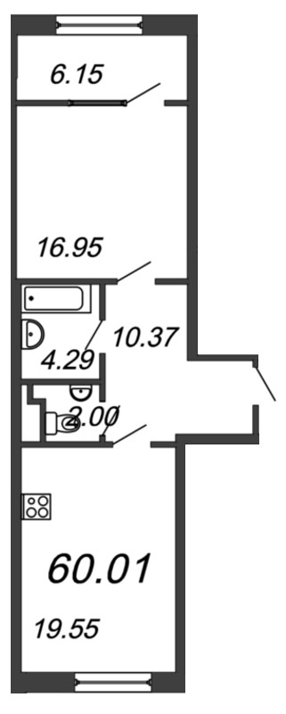 1-комнатная, 60 м² — ЖК ЖК Botanica (Ботаника)