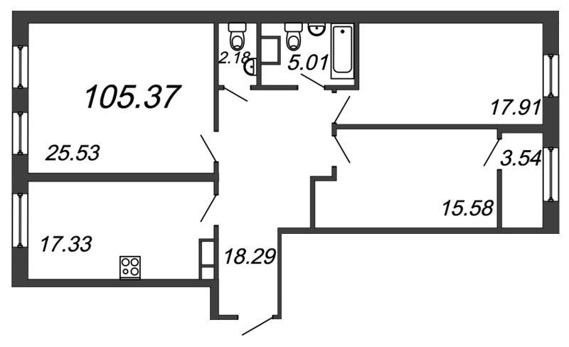 3-комнатная, 105 м² — ЖК ЖК Botanica (Ботаника)