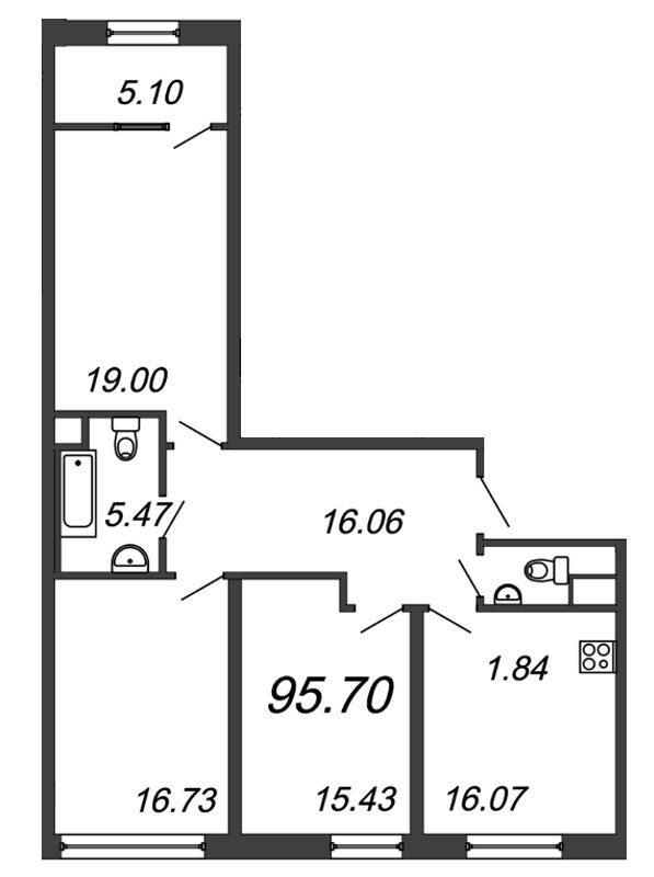 3-комнатная, 96 м² — ЖК ЖК Botanica (Ботаника)
