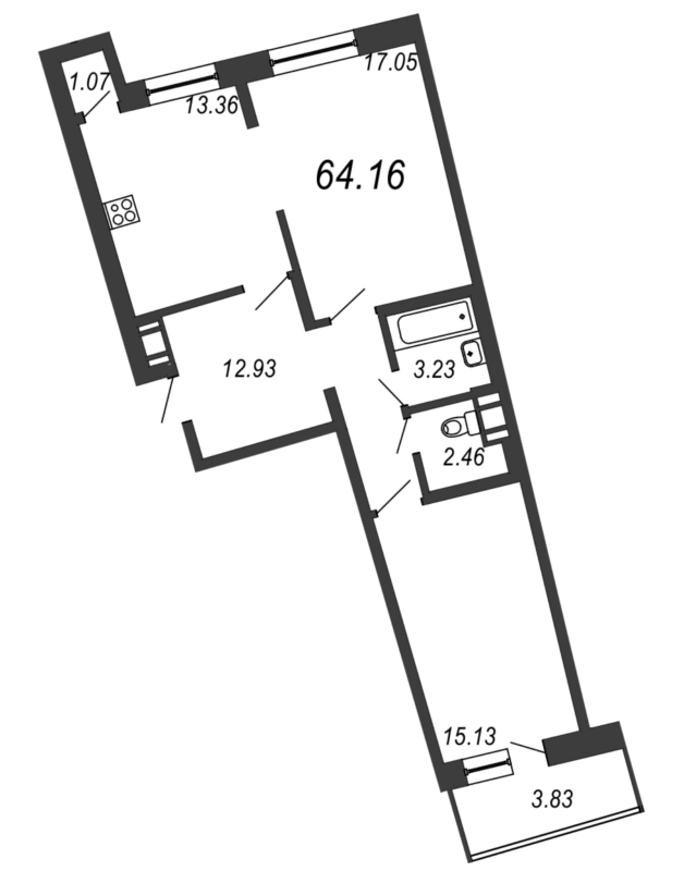 2-комнатная, 64 м² — ЖК ЖК Приморский квартал