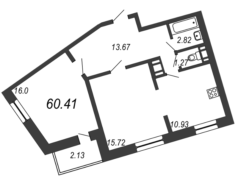 2-комнатная, 60 м² — ЖК ЖК Приморский квартал