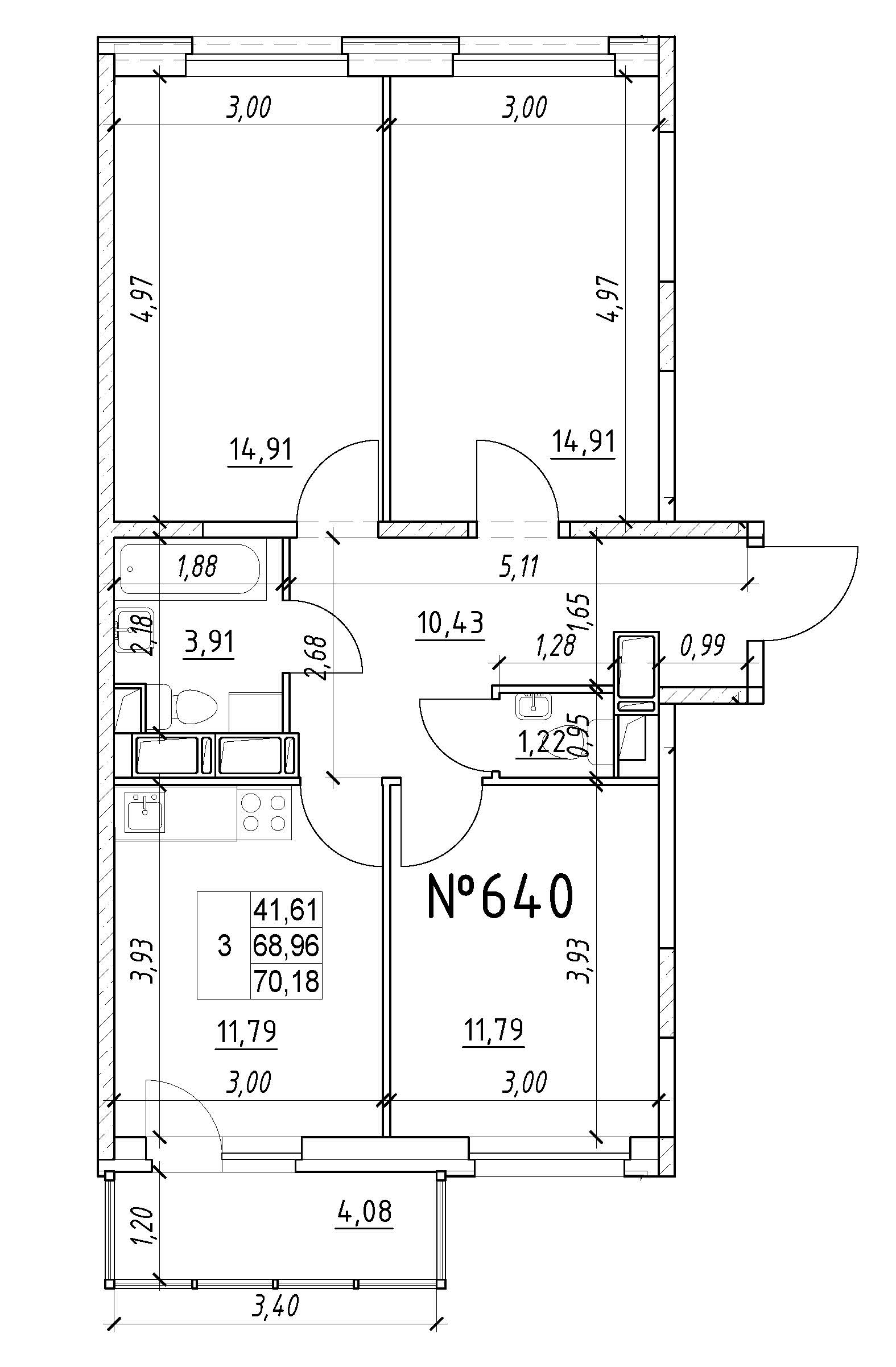 3-комнатная, 70 м² — ЖК Ап-квартал Московский (Up-квартал Московский)