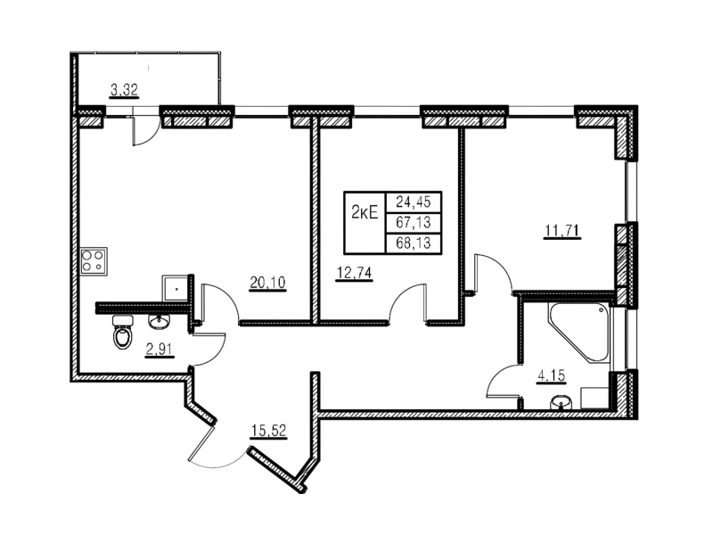 2-комнатная, 68 м² — ЖК ЖК Кудрово