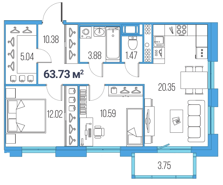 2-комнатная, 64 м² — ЖК ЖК Legenda Героев