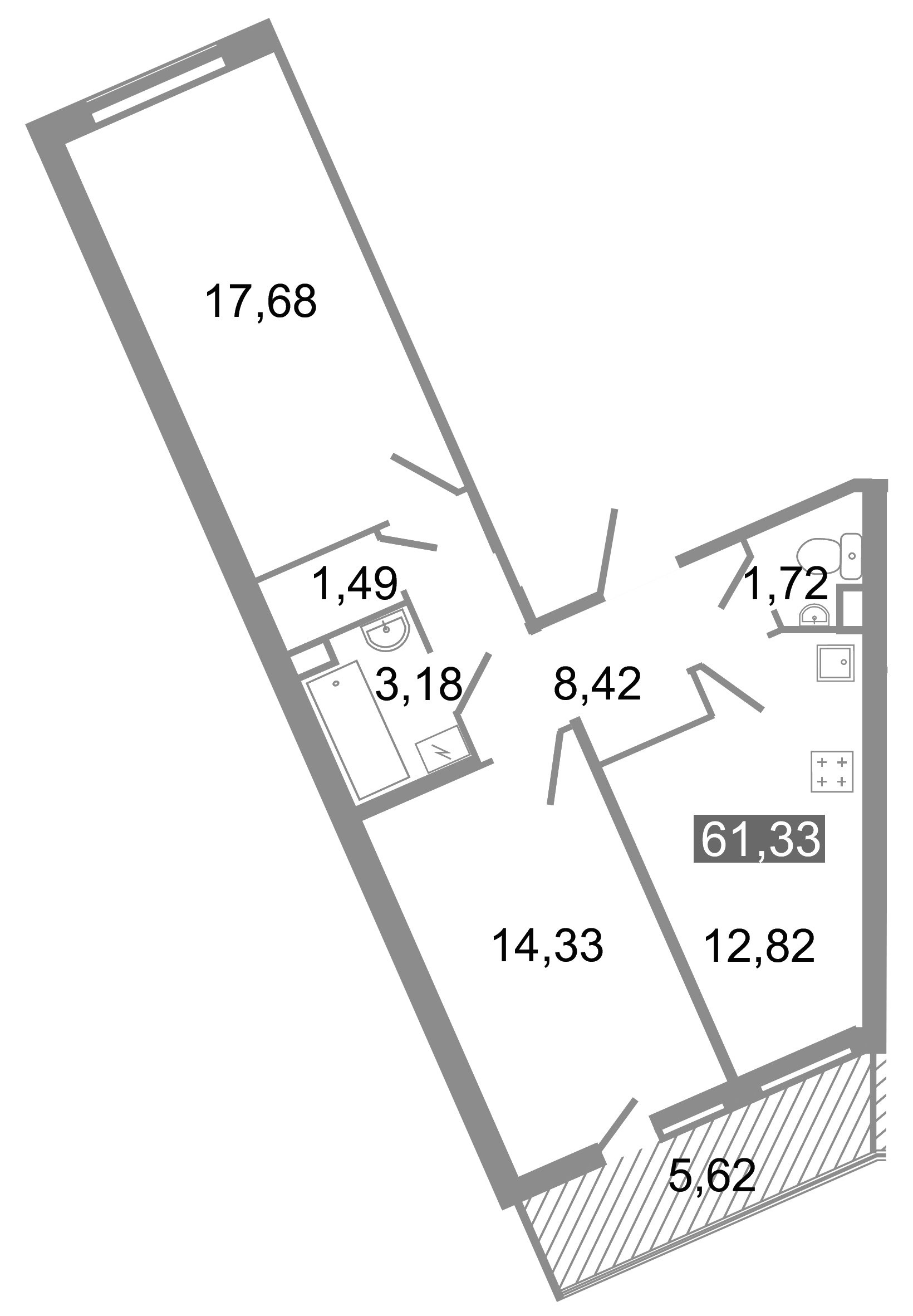 2-комнатная, 61 м² — ЖК ЖК Клёны