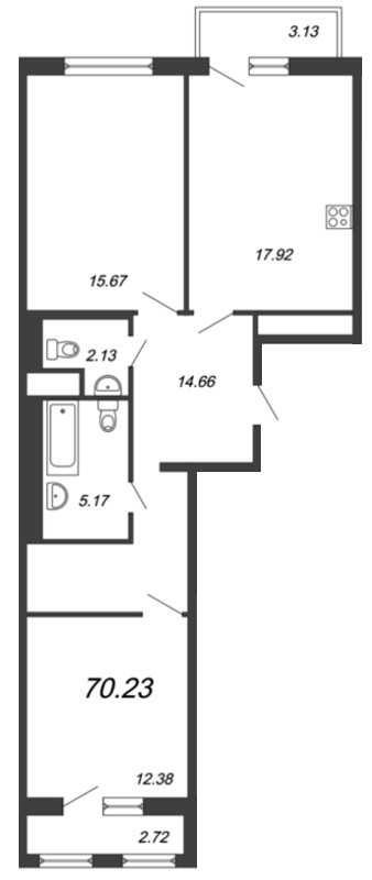 2-комнатная, 70 м² — ЖК ЖК Neva-Neva (Нева-Нева)
