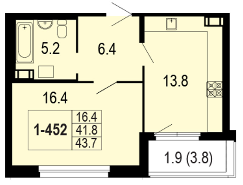 1-комнатная, 44 м² — ЖК ЖК Жемчужный берег
