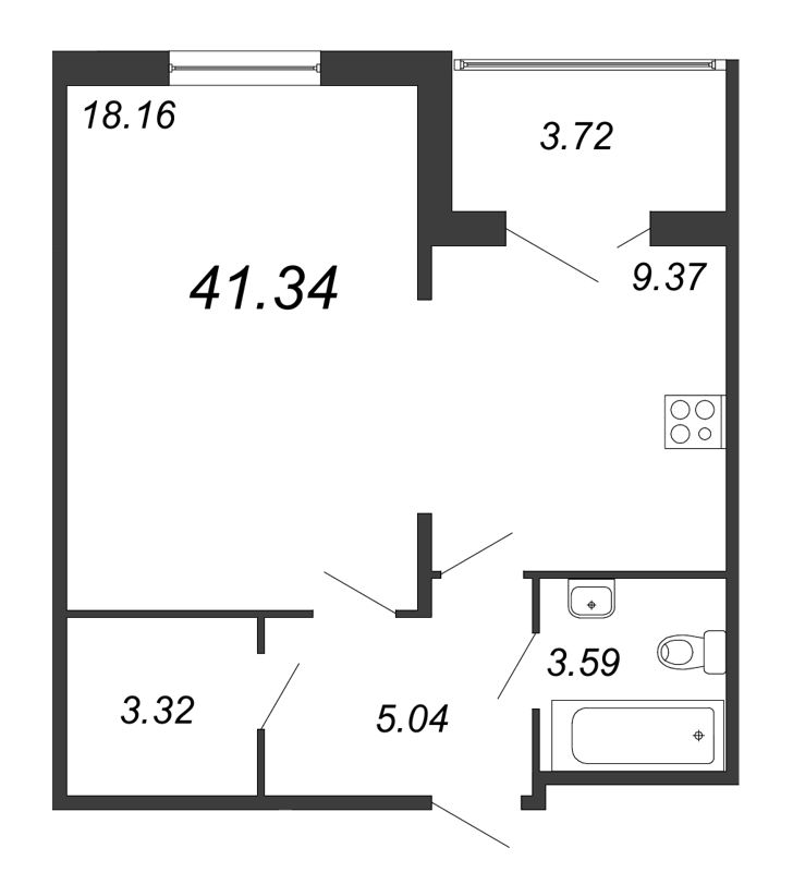 1-комнатная, 41 м² — ЖК ЖК Горки Парк