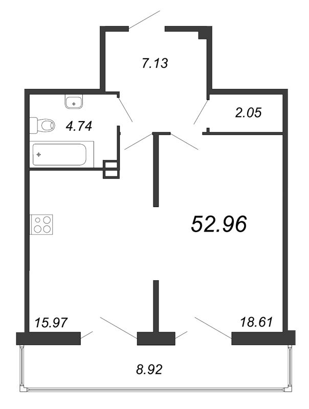 1-комнатная, 53 м² — ЖК ЖК Горки Парк