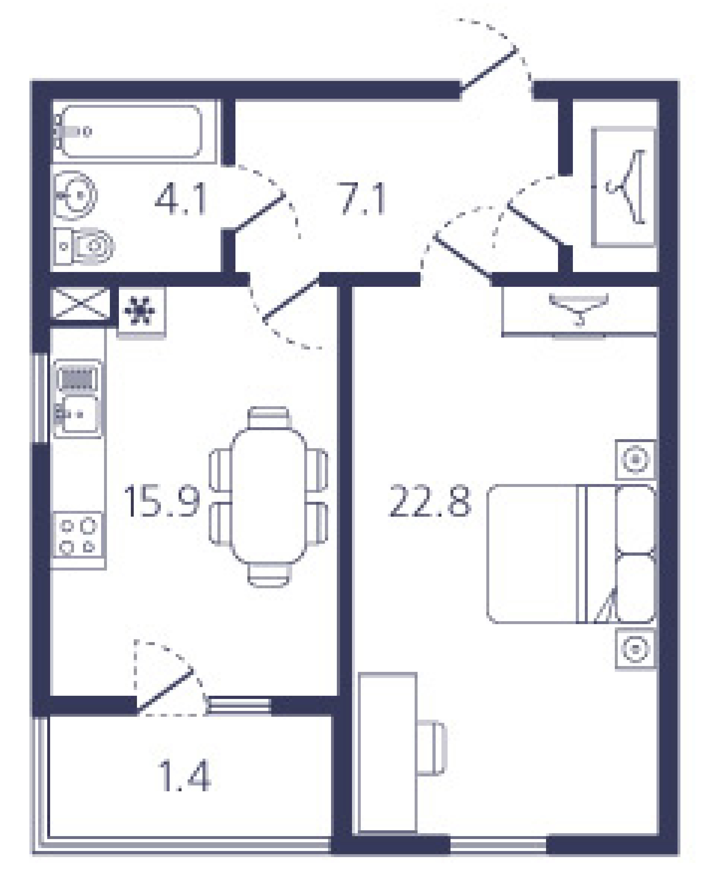 1-комнатная, 54 м² — ЖК ЖК «Авиатор (Aviator)»