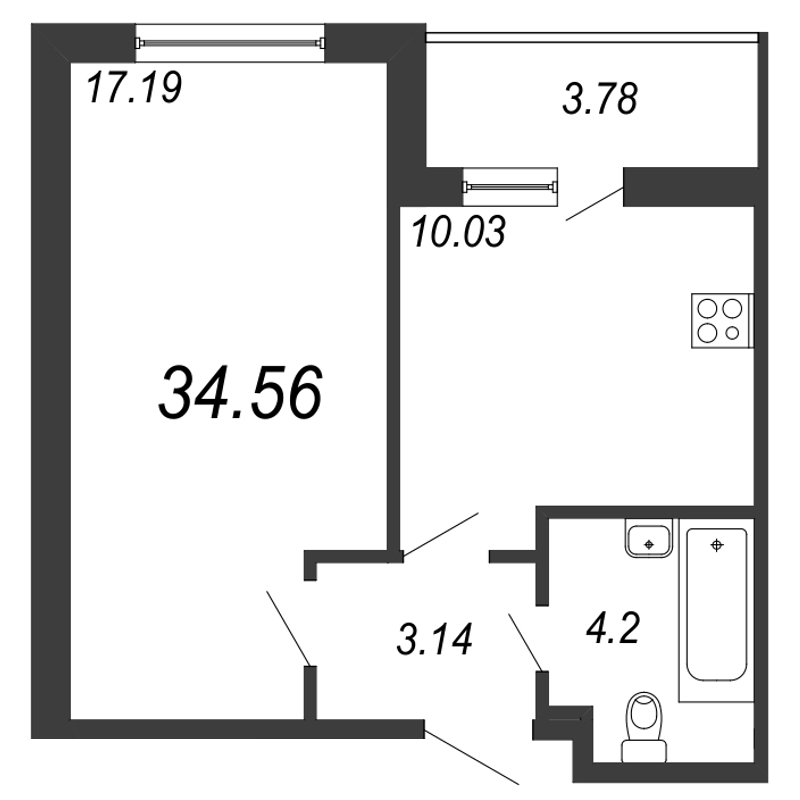 1-комнатная, 35 м² — ЖК ЖК Философия на Московской