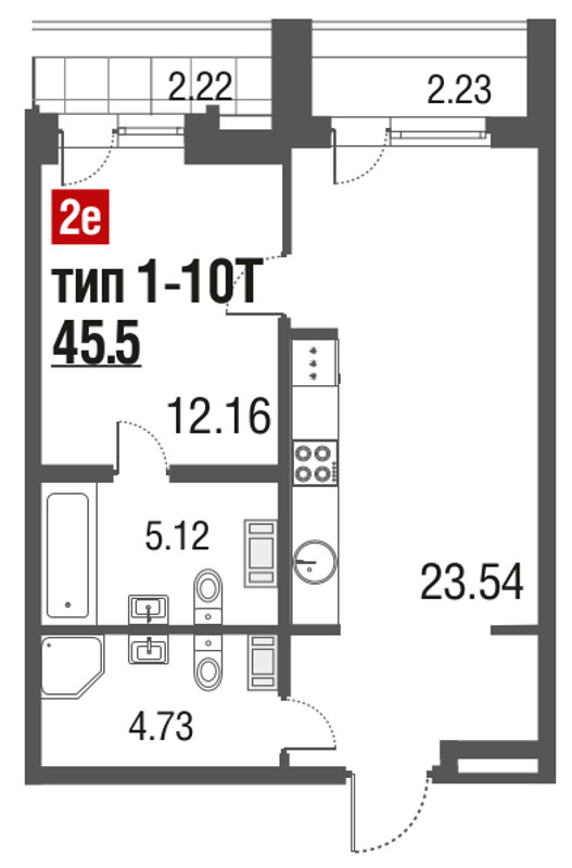1-комнатная, 46 м² — ЖК Апарт-отель Русские сезоны