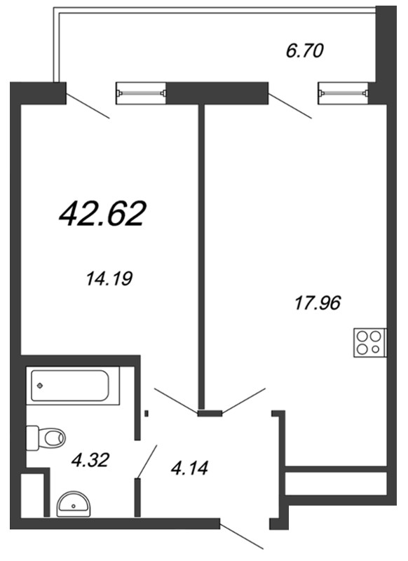 1-комнатная, 43 м² — ЖК ЖК Neva-Neva (Нева-Нева)