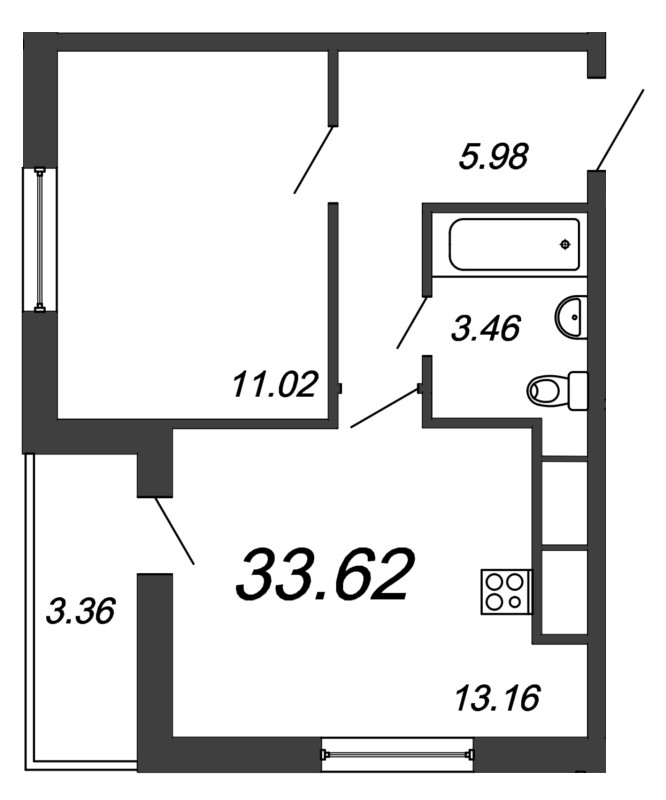 1-комнатная, 34 м² — ЖК ЖК Полис на Неве