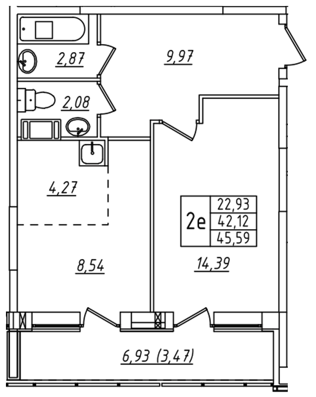 1-комнатная, 46 м² — ЖК ЖК Лиговский сити - Второй квартал (Ligovsky City)