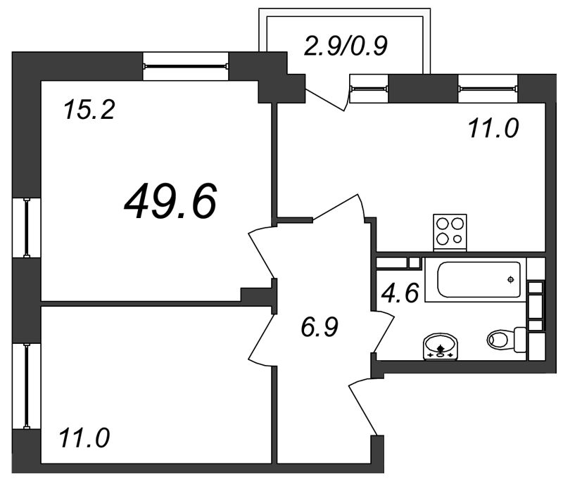 2-комнатная, 50 м² — ЖК ЖК ЗемлЯнино