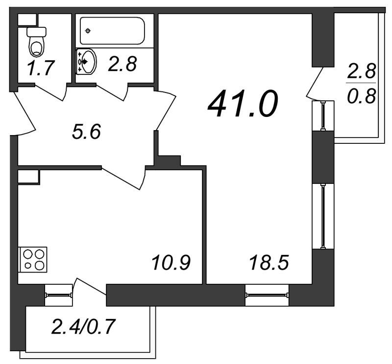 1-комнатная, 41 м² — ЖК ЖК ЗемлЯнино