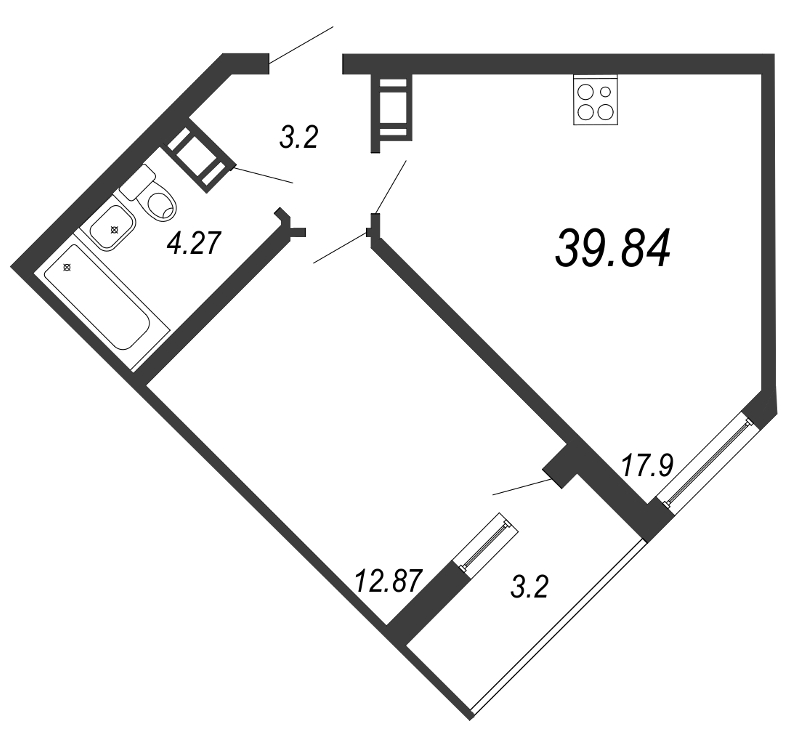 1-комнатная, 40 м² — ЖК ЖК Энфилд