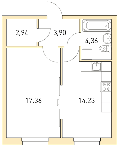 1-комнатная, 43 м² — ЖК ЖК Горки Парк