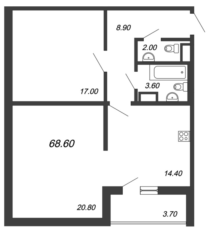 2-комнатная, 69 м² — ЖК ЖК Аист
