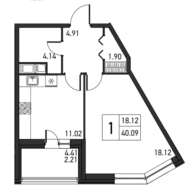 1-комнатная, 45 м² — ЖК ЖК Дом на Львовской