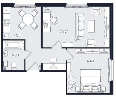2-комнатная, 57 м² — ЖК ЖК «Апартаменты Интуит (IN2IT)»