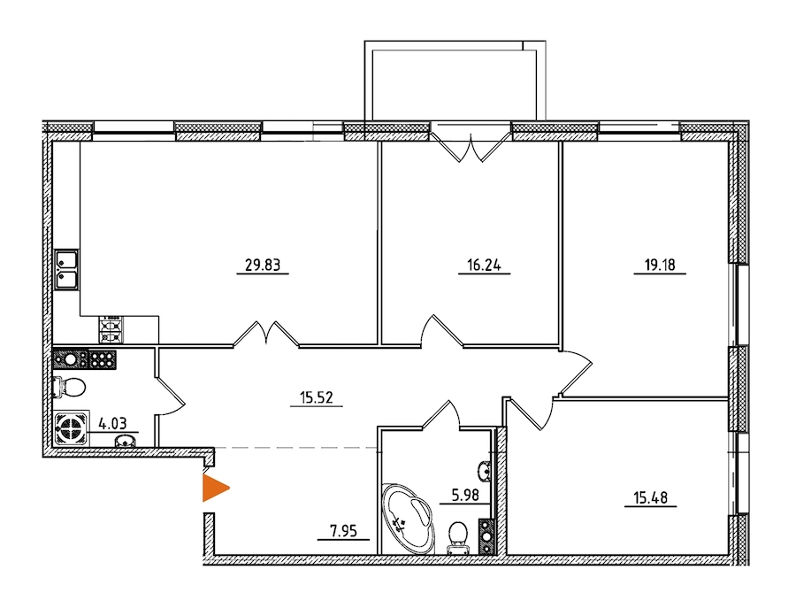 3-комнатная, 116 м² — ЖК ЖК Петровская доминанта