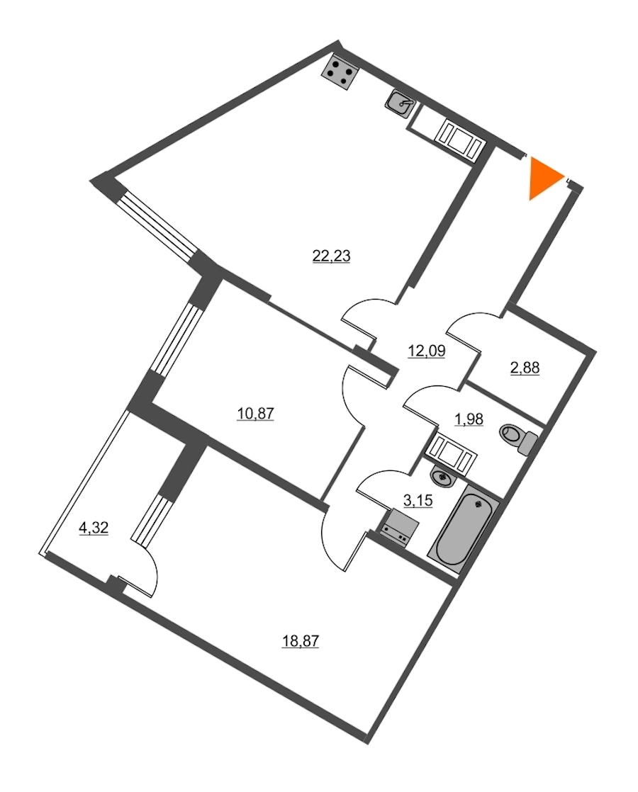 2-комнатная, 74 м² — ЖК ЖК Питер