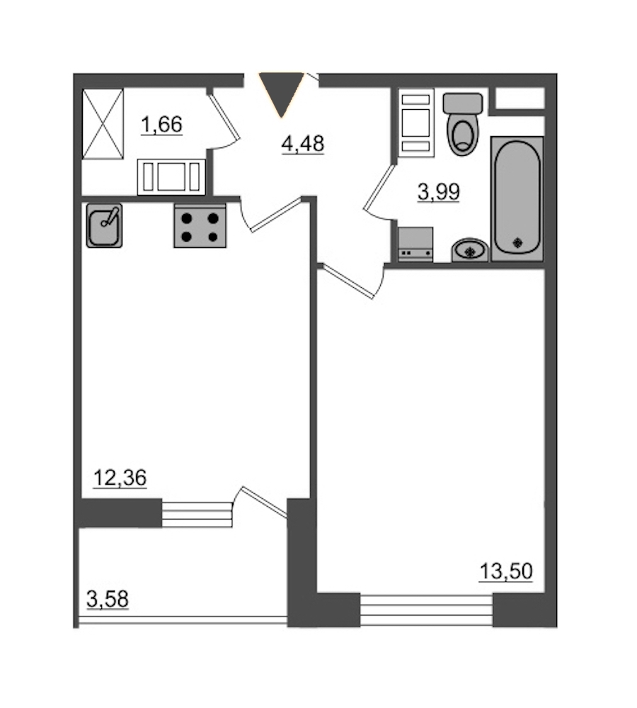 1-комнатная, 38 м² — ЖК ЖК Питер