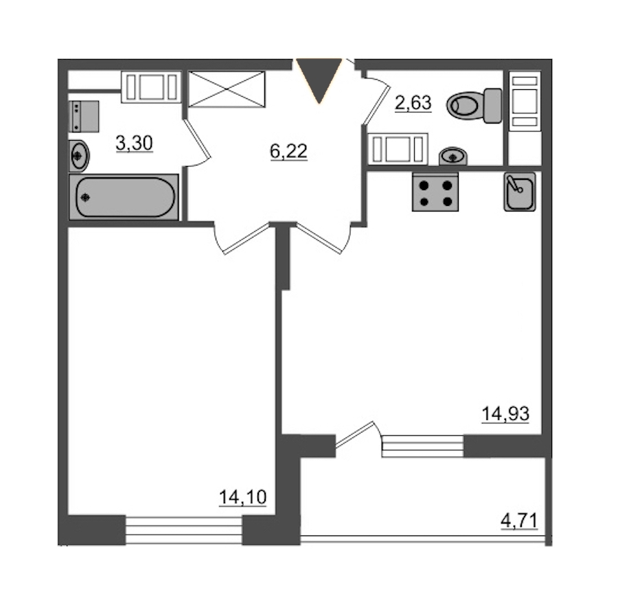 1-комнатная, 44 м² — ЖК ЖК Питер