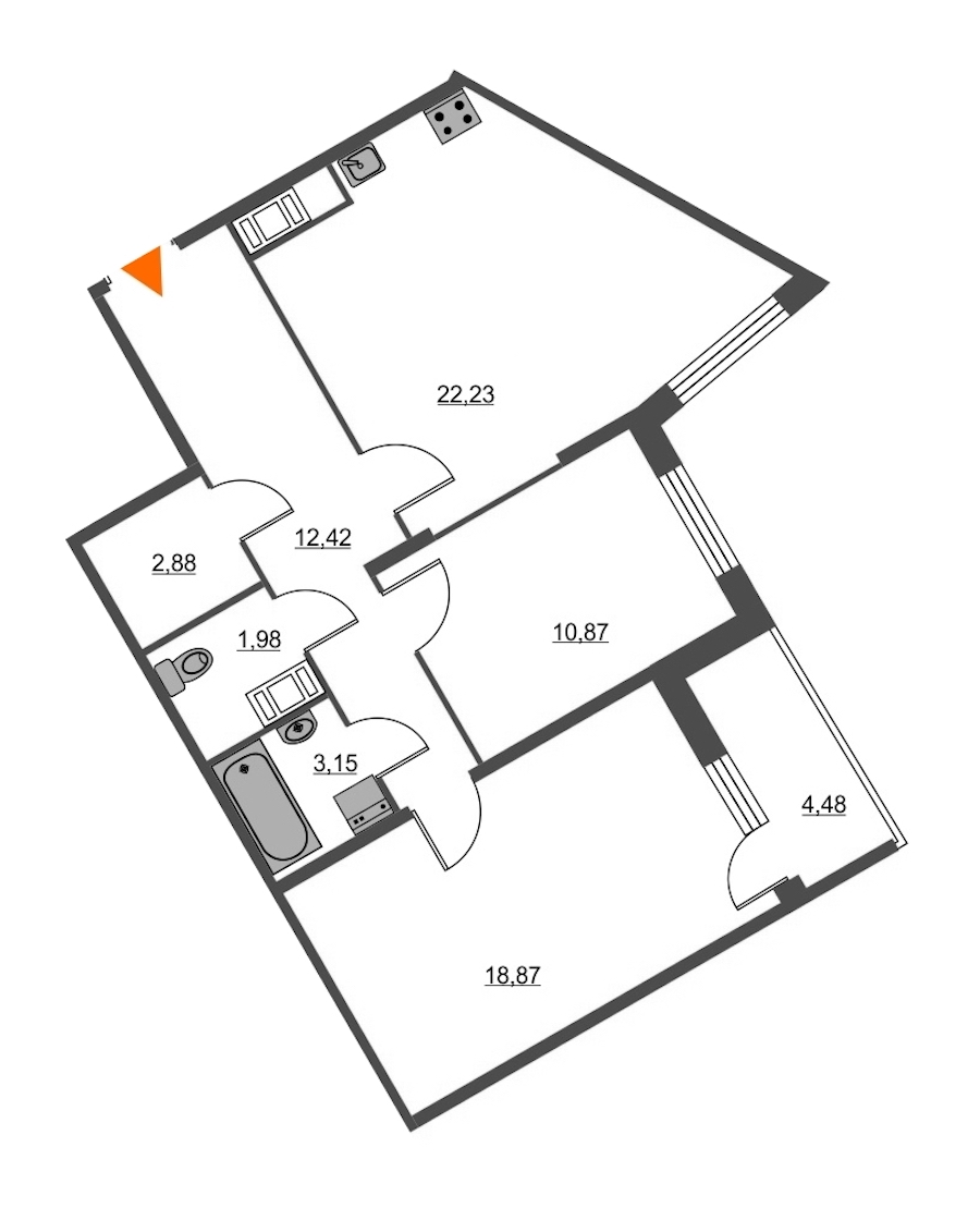 2-комнатная, 75 м² — ЖК ЖК Питер