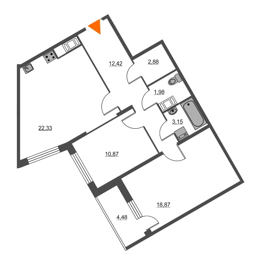2-комнатная, 75 м² — ЖК ЖК Питер