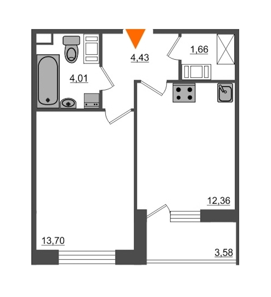 1-комнатная, 38 м² — ЖК ЖК Питер