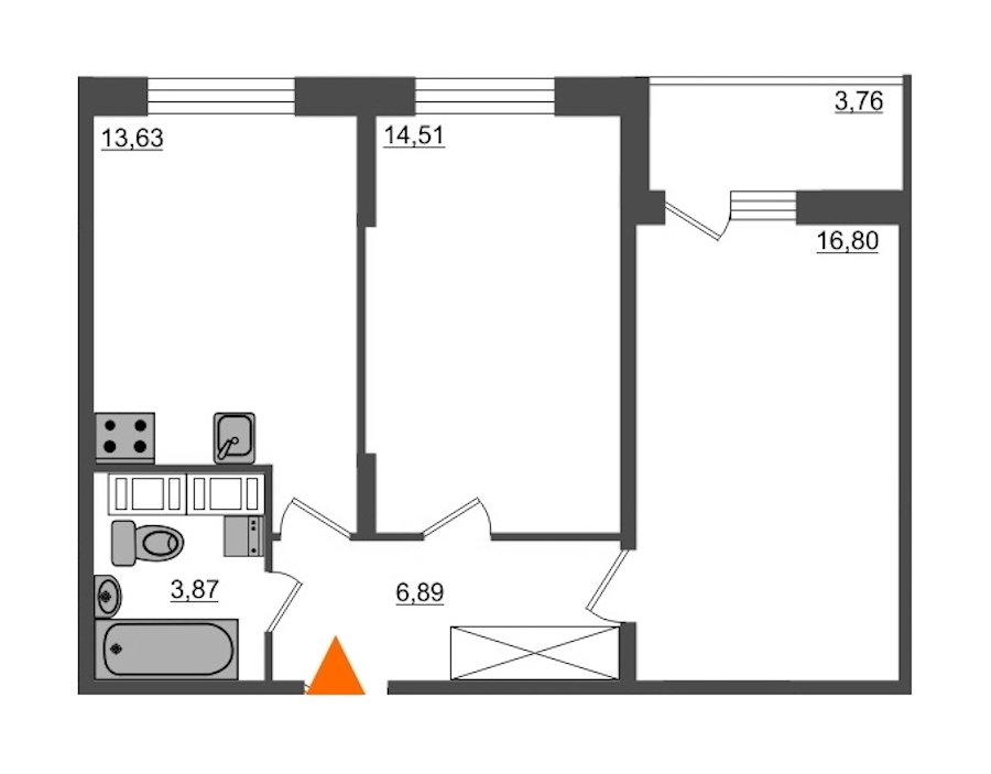 2-комнатная, 58 м² — ЖК ЖК Питер