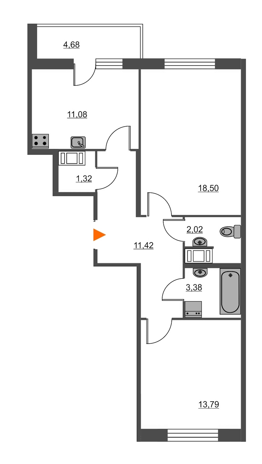 2-комнатная, 64 м² — ЖК ЖК Питер