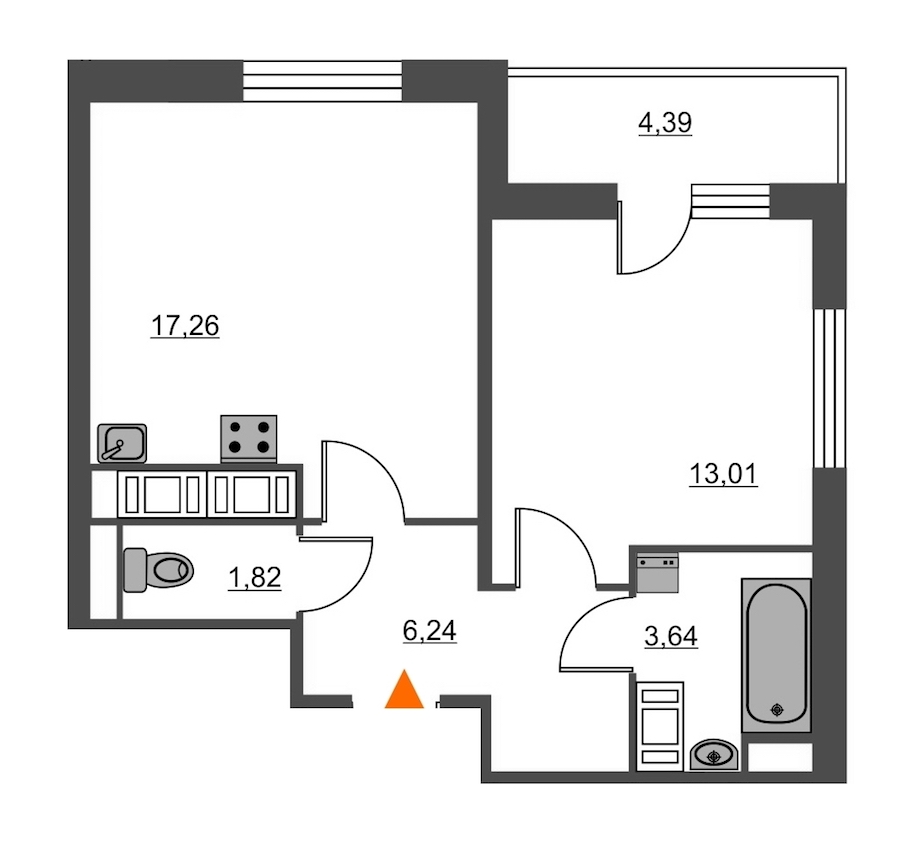 1-комнатная, 44 м² — ЖК ЖК Питер