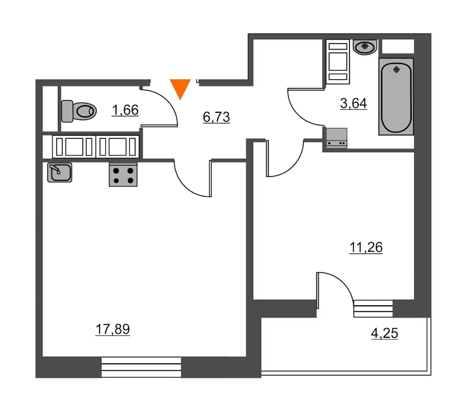 1-комнатная, 43 м² — ЖК ЖК Питер