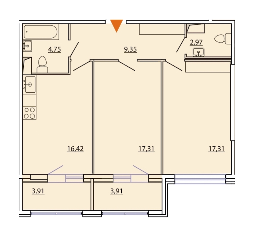 2-комнатная, 72 м² — ЖК ЖК Фамилия