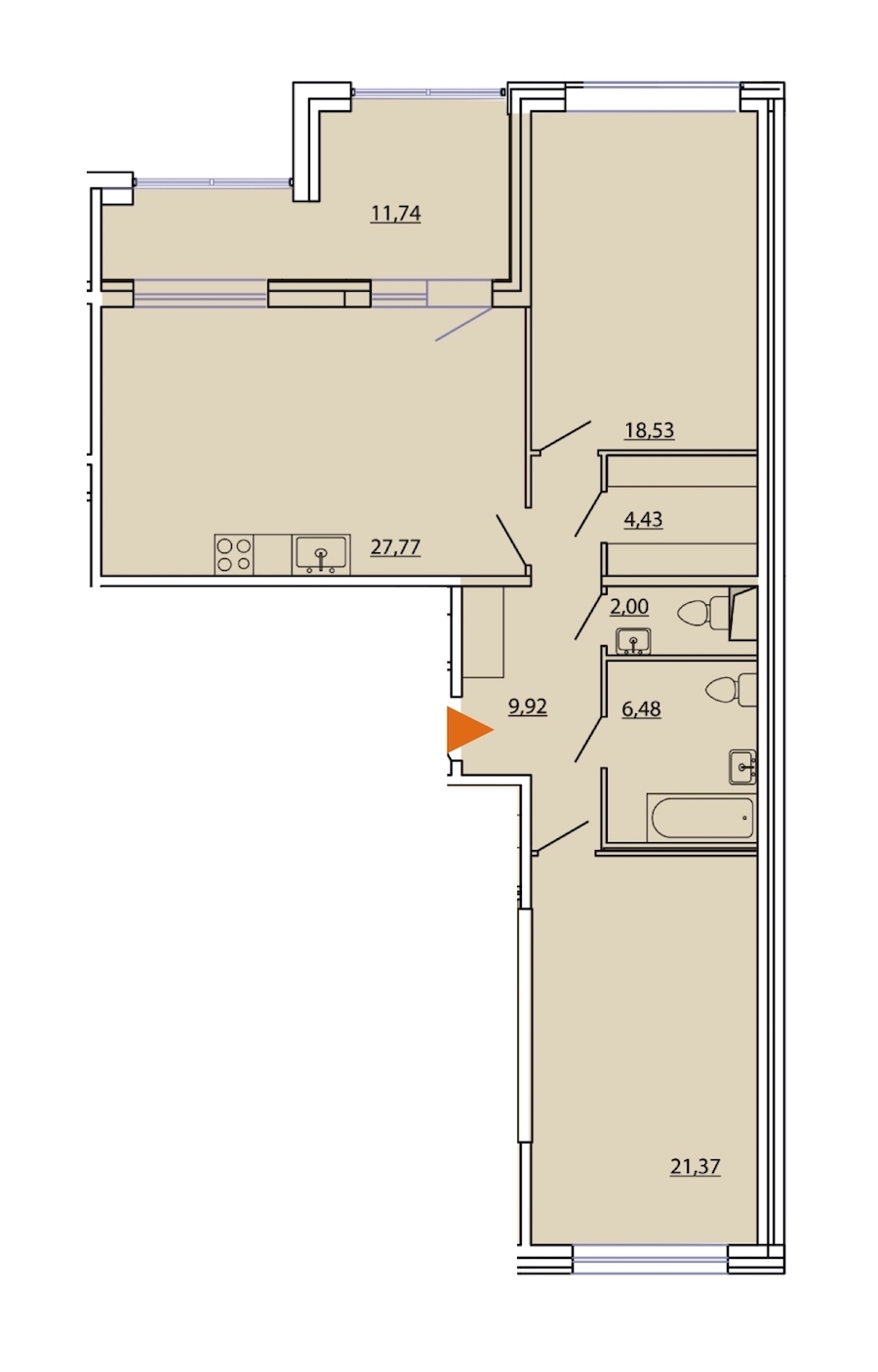 2-комнатная, 96 м² — ЖК ЖК Фамилия