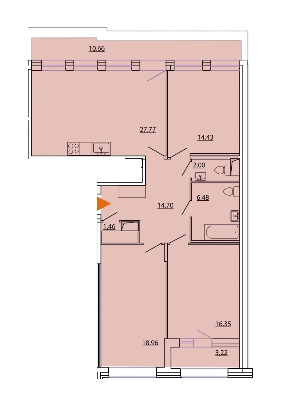 3-комнатная, 105 м² — ЖК ЖК Фамилия