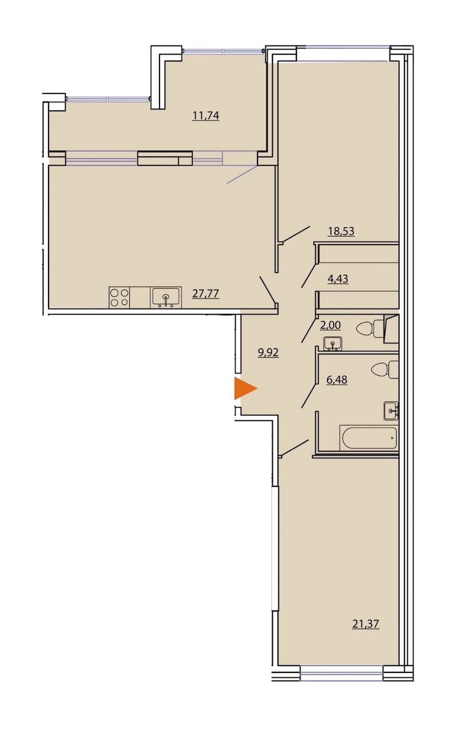 2-комнатная, 96 м² — ЖК ЖК Фамилия