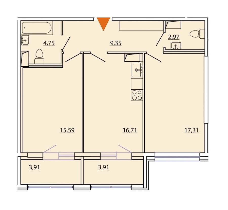 2-комнатная, 71 м² — ЖК ЖК Фамилия