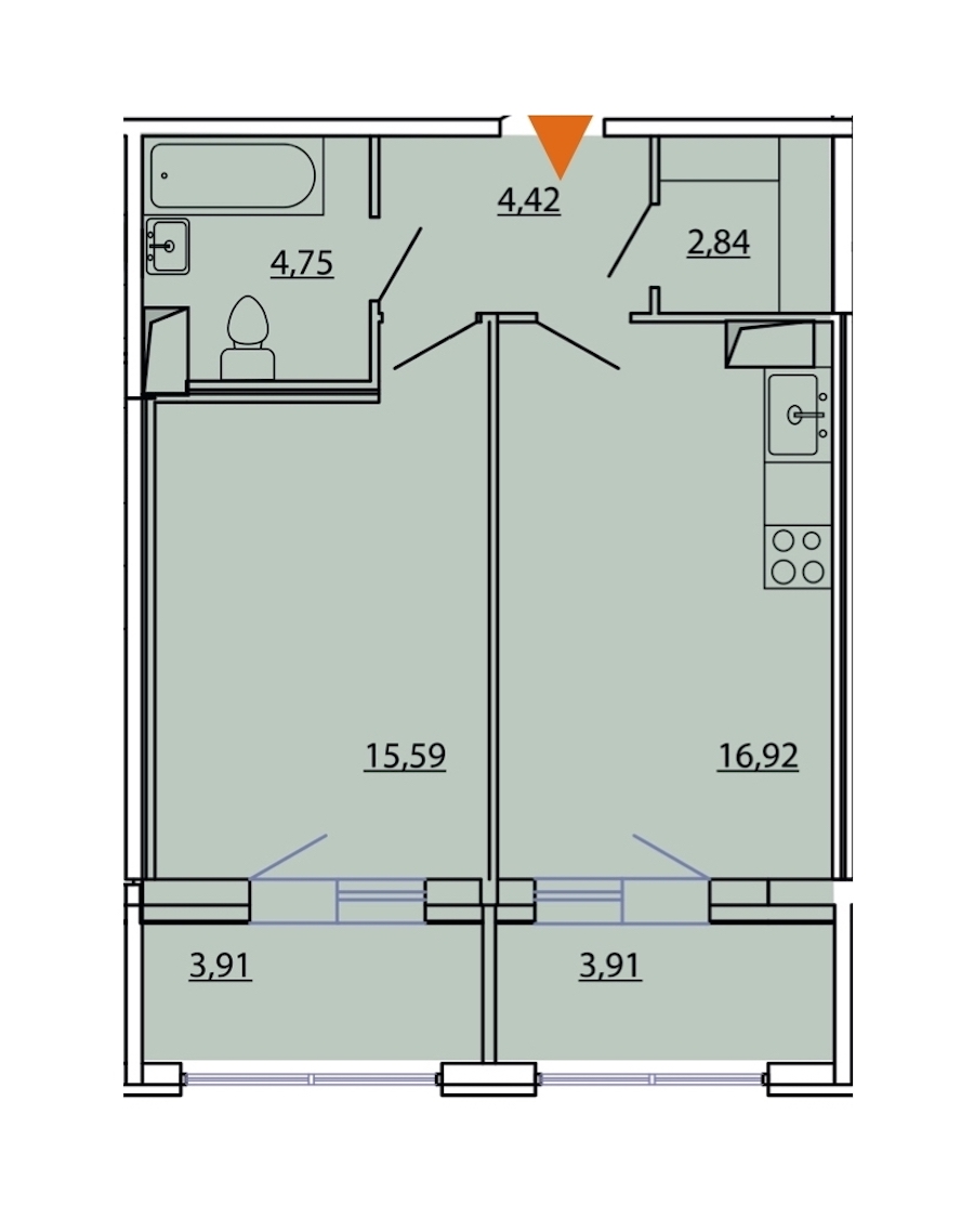 1-комнатная, 48 м² — ЖК ЖК Фамилия