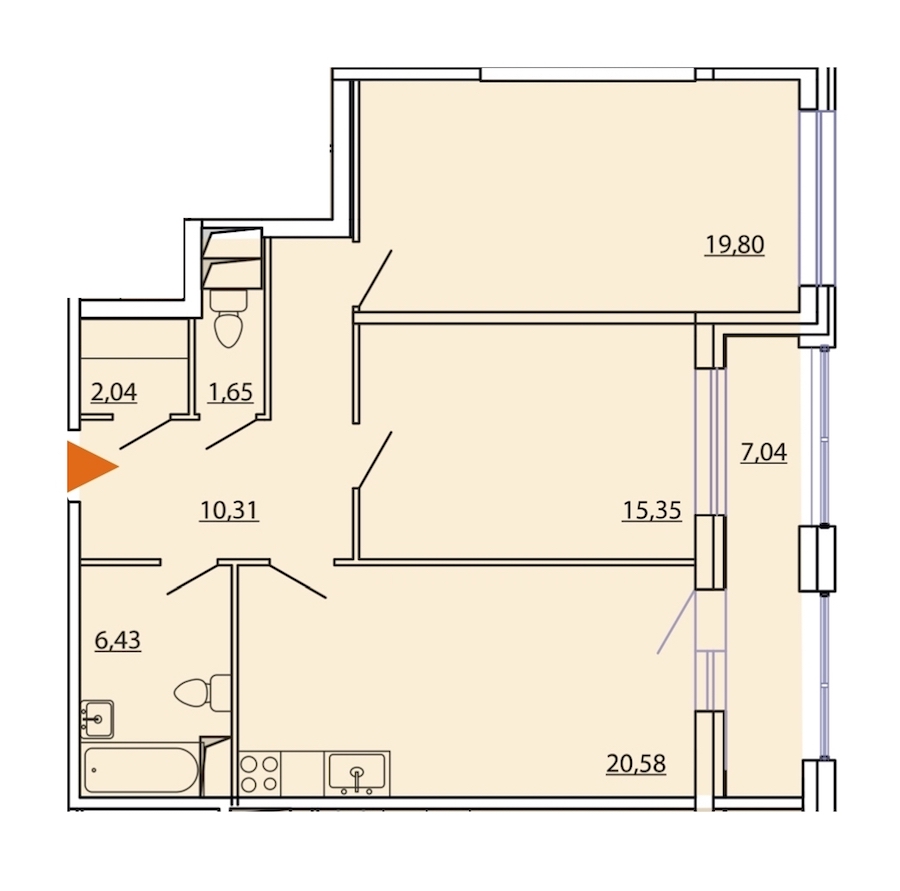 2-комнатная, 80 м² — ЖК ЖК Фамилия