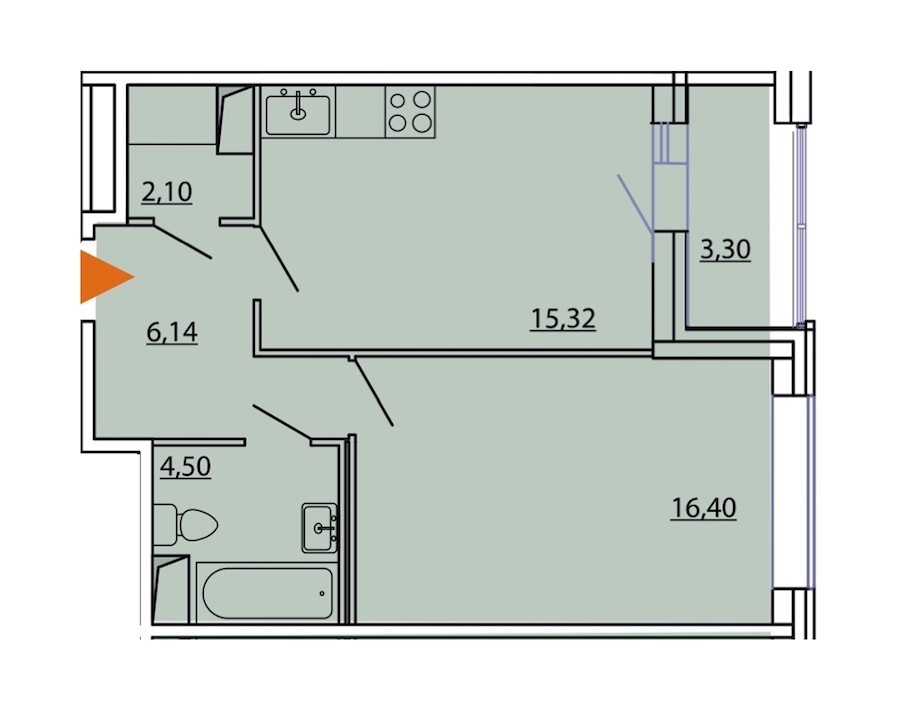 1-комнатная, 46 м² — ЖК ЖК Фамилия